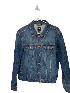 Gap Denim Jacket Women’s Blue Button Up Short Pockets Collared Medium Wash  L